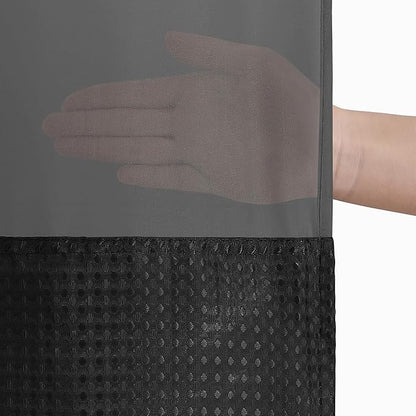 Americanflat 72x75 Hookless Waffle Pattern Shower Curtain - Water-Resistant Long Shower Curtain with Sheer Panel, Snap-in Liner, and Durable Grommets - 100% Polyester - Black