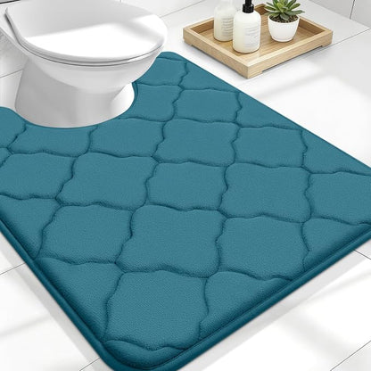 OLANLY Memory Foam Toilet Rugs U-Shaped 24x20, Ultra Soft and Absorbent Bathroom Rugs, Non-Slip, Comfortable, Machine Washable Contour Bath Mat for Toilet Base, Home Decor Accessories, Peacock Blue