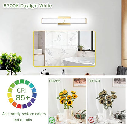 24 Inch Bathroom Vanity Light 2500LM, 5700K Daylight White Modern Bathroom Light Dimmable, AC 120V 25W Gold LED Vanity Lighting Fixtures Wall Sconce ETL Certified, 1Pack