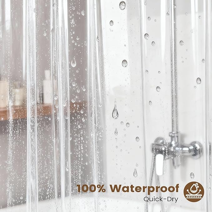 BTTN 3 in 1 Shower Curtain with Clear Liner - 72x78 Long Boho Linen Textured Fabric Shower Curtain Set with Plastic Hook, Tall Decorative Heavy Duty Waterproof Shower Curtain for Bathroom, White