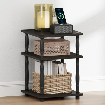Furinno Turn-N-Tube Toolless 3-Tier Night Stand, Square Nightstand, Open Shelf Side Table, End Table, for Living Room, Bedroom, Espresso