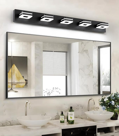 Modern LED Bathroom Vanity Light - 30W Dimmable Matte Black 5-Light Fixture, 40" Long Wall Light, Day Light 5500K, 110V AC