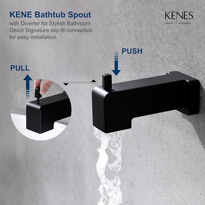 KENES Matte Black Shower Set with Tub Faucet, Square Tub Shower Trim Kit | Shower Faucet with 10-Inch Rain Shower Head, Square Shower System, Valve Included, Lead-Free cUPC & NSF Certified, Stainless
