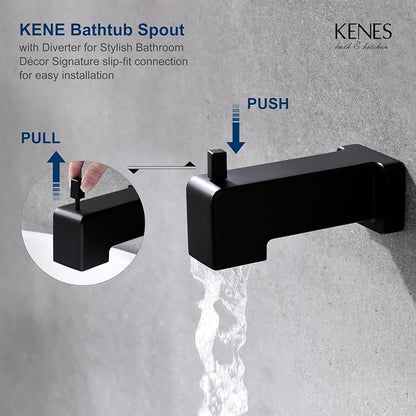 KENES Matte Black Shower Set with Tub Faucet, Square Tub Shower Trim Kit | Shower Faucet with 10-Inch Rain Shower Head, Square Shower System, Valve Included, Lead-Free cUPC & NSF Certified, Stainless