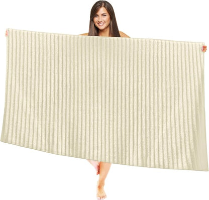 Elegant Comfort 100% Turkish Cotton Corduroy Ribbed Luxury Jumbo Bath Towel Ultra Soft - 35 x 70 Inch - Luxury Spa Premium Hotel Quality Highly Absorbent and Quick Dry Large Bath Towel, Ivory