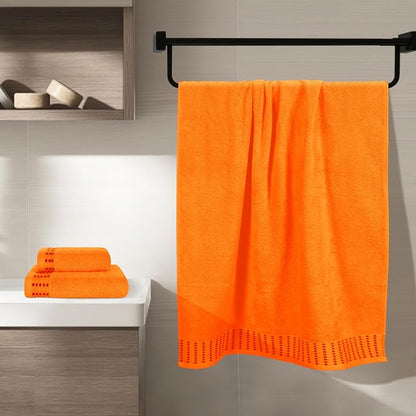Ultra Soft 3 Pack Cotton Towel Set, Contains a Bath Towels 28x55 inch, a Hand Towels 16x24 inch & a Wash Cloths 12x12 inch, Ideal Everyday use, Compact & Lightweight - Orange