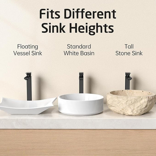 KES Bathroom Faucet Black Vessel Sink Faucet cUPC Certified, Single Hole Tall Bathroom Faucet Stainless Steel, L3156BLFF12-BK