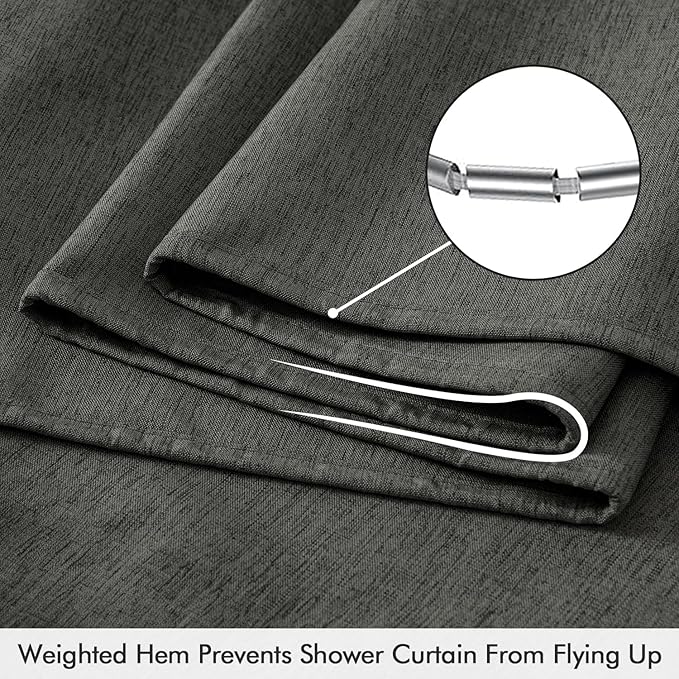 ANRODUO Extra Long Linen Shower Curtain, 84 Inch Fabric Shower Curtain Set with 12 Metal Hooks, Waterproof & Heavy Duty Polyester, Button Hole Design, Machine Washable for Bathroom, 72 x 84, Dark Grey