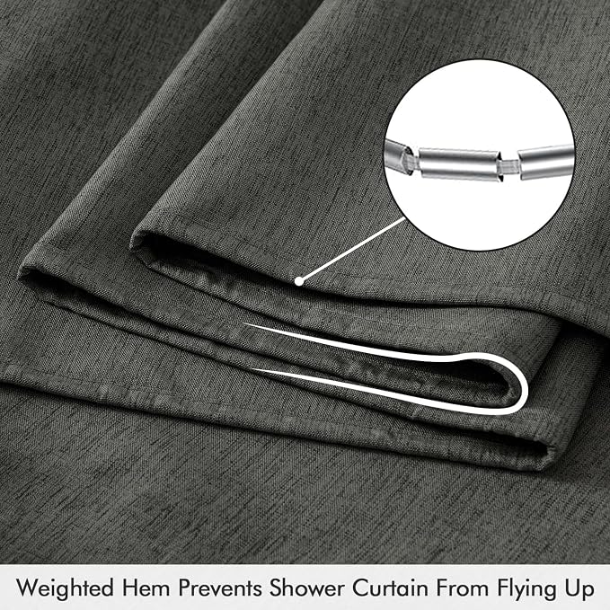 ANRODUO Dark Grey Extra Long Linen Fabric Shower Curtain Set - W72xL108 | Farmhouse Shower Curtain with 12 Metal Hooks, Waterproof Heavy Duty, Button Hole Design, Machine Washable for Bathroom