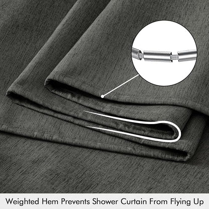 ANRODUO Dark Grey Extra Long Linen Fabric Shower Curtain Set - W72xL108 | Farmhouse Shower Curtain with 12 Metal Hooks, Waterproof Heavy Duty, Button Hole Design, Machine Washable for Bathroom