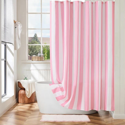Ohocut Vertical Striped Shower Curtain, Cute Retro Vintage Stripe Bathroom Shower Curtain, Waterproof Polyester Fabric Modern Bath Curtain for Bathroom 72x72 Inches Pink