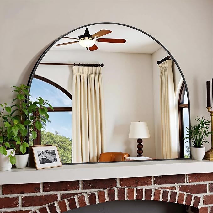 COFENY Arched Mirror, 36’’x30’’ Black Arch Mirrors for Bathroom Sink, Wide Bathroom Vanity Mirror with Metal Frame, Modern Wall Mounted Mirror for Bedroom Living Room Mantle Entryway