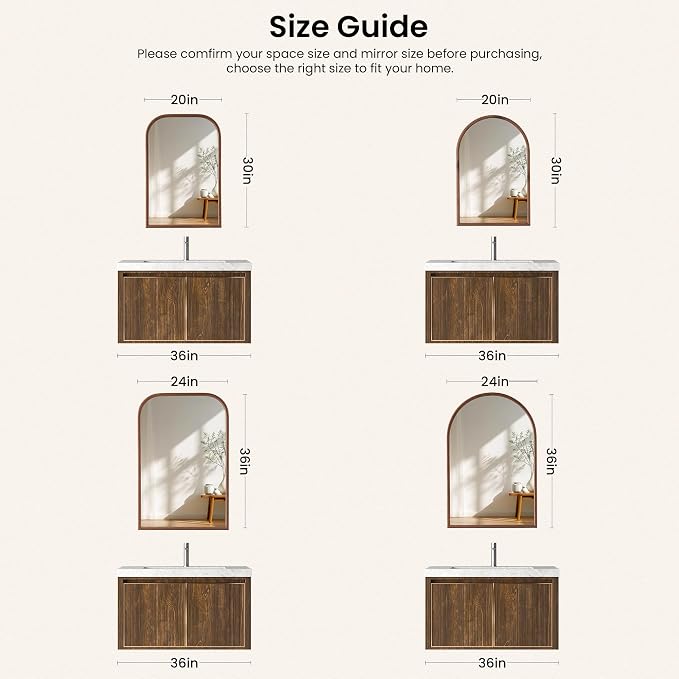 20"x30" Arch Wall Mirror for Wall, Wall Mounted Vanity Mirror for Bedroom, Wood Grain Finish Frame Mirror with Tempered Glass, Vintage Decorative for Bathroom, Entryway, Living Room, Walnut