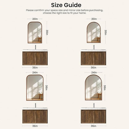 24"x36" Arch Wall Mirror for Wall, Wall Mounted Vanity Mirror for Bedroom, Wood Grain Finish Frame Mirror with Tempered Glass, Vintage Decorative for Bathroom, Entryway, Living Room, Walnut