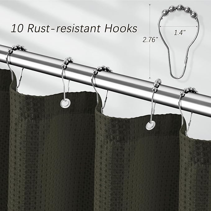 60 inch Stall Shower Curtain Brown - 256GSM Waffle Weave Heavy Duty Thick Fabric Shower Curtains for Bathroom, Hotel Quality Spa Luxury Cloth Bath Curtain Set with 10 Hooks, 60Wx72H Brown