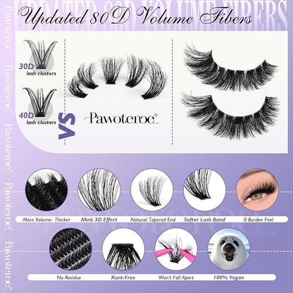 Lash Clusters Full 80D Individual Lashes Cluster Eyelash Extensions 10-20mm Mix Eyelash Clusters 240pcs Lash Extension for Self Application (Mink 80D, 0.07D, 10-20mm)