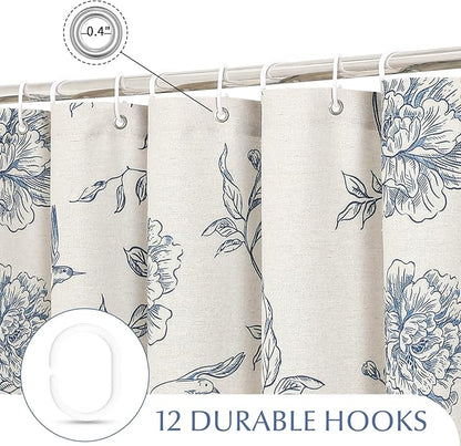 MitoVilla Small Stall Shower Curtain Set 36 x 72, Narrow Half Cotton Floral Hummingbird Cottagecore Spring Shower Curtains for Bathroom, Modern Country Bathroom Décor