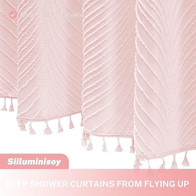 Extra Long Shower Curtain Pink 84 Inch Shower Curtain Boho Woven Fabric Tufted Leaves Textured Shower Curtains for Bathroom