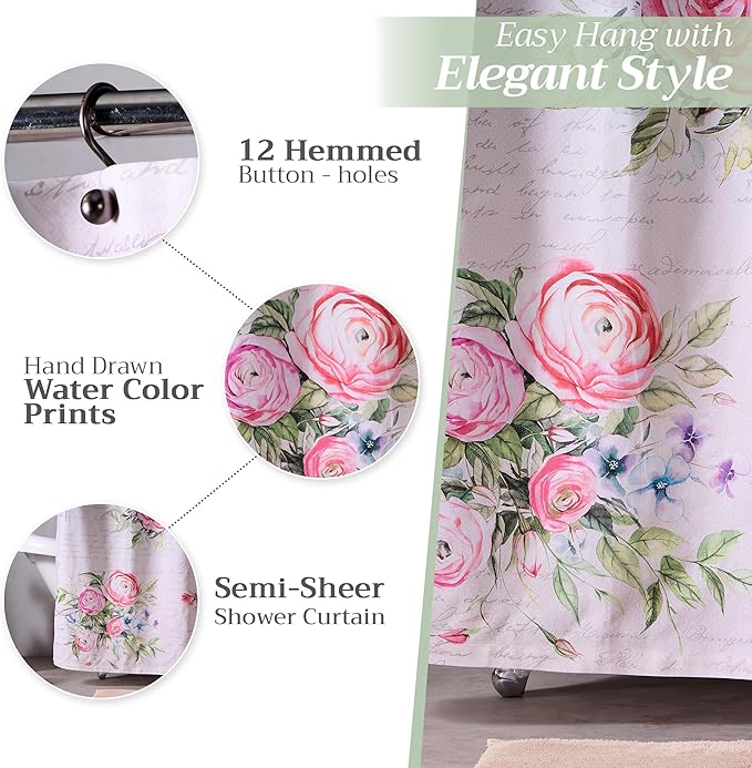 Maison d' Hermine Shower Curtain 100% Cotton One Panel 70"x72" Washable Fabric Shower Curtains for Bathroom, Easy Hanging with 12 Button Holes - Home Hotel Spa Easter Gifts (Champ De Mars)