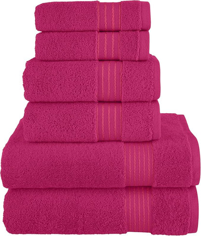 Elegant Comfort Premium Cotton 6-Piece Towel Set, Includes 2 Washcloths, 2 Hand Towels and 2 Bath Towels, 100% Turkish Cotton - Highly Absorbent and Super Soft Towels for Bathroom, Hot Pink