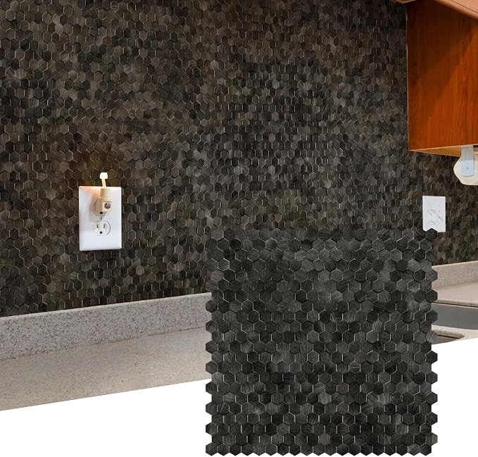 STICKGOO Peel and Stick Backsplash Tiles, Stick on Mosaic Self Adhesive Tiles, 3D Hexagon Backsplash for Kitchen Bathroom Fireplace Vanity (8PCS, Gunmetal Gray)