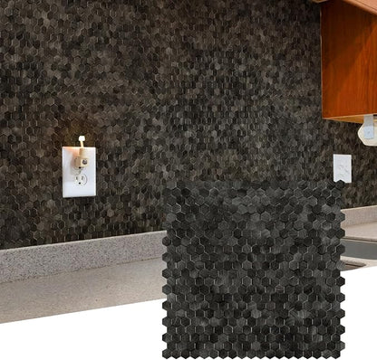 STICKGOO Peel and Stick Backsplash Tiles, Stick on Mosaic Self Adhesive Tiles, 3D Hexagon Backsplash for Kitchen Bathroom Fireplace Vanity (8PCS, Gunmetal Gray)