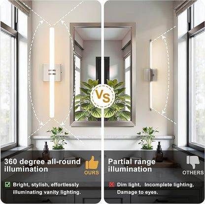Bathroom Light Fixture LED Vanity Light 22" 5CCT Wall Sconce 18W | LED Dimmable Wall Light Nickel Modern 360° Lighting, Hardwired Vanity Light for Bathroom Mirror, Flicker-Free