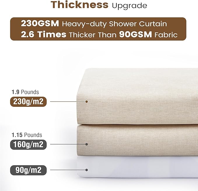 BTTN 3 in 1 Shower Curtain Set, Cream Linen Textured Fabric Shower Curtain and Clear Liner Set with Plastic Hook, Modern Hotel Luxury Weighted Waterproof Shower Curtain for Bathroom, Beige, 72x72