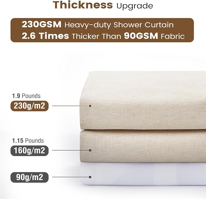BTTN 72x96 Long 3 in 1 Linen Texture Shower Curtain with Liner, Cream/Beige | Extra Long, 230GSM Heavy Duty Polyester, Waterproof Clear Liner, Weighted Hem, 12 Plastic Hook, Hotel Style, Machine Washable