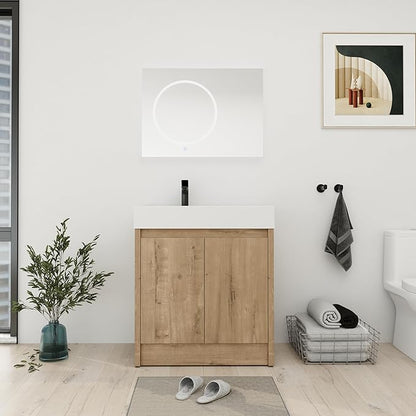 30 Inch Bathroom Vanity with Sink, Modern Bathroom Vanity Set, Brown Vanity, Soft-Closing Door and Thick Edge Resin Basin - 30" (IMO, 30inch-Left)