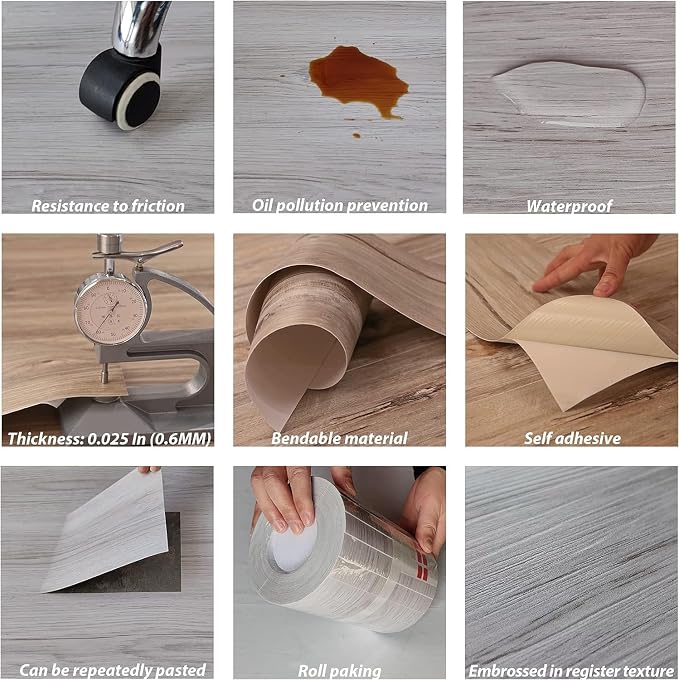 Lareko Peel and Stick Floor Tile, Waterproof Vinyl Plank Flooring | 12-Pack 18 Sq.Ft , Self-Adhesive Laminate Vinyl Tiles,Realistic Wood Grain for DIY Bathroom, Laundry Room & Rental Upgrades