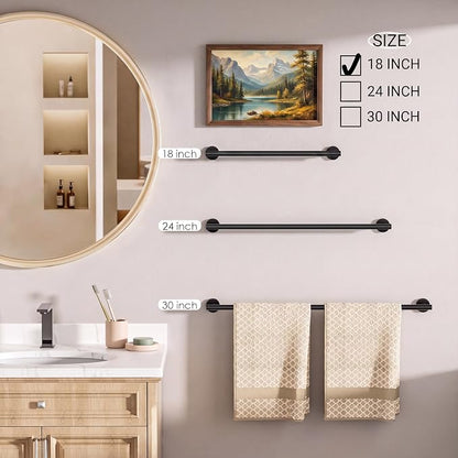 FORIOUS Bathroom Accessories, 4-Piece Bathroom Hardware Set - 18" Towel Bar | Matte Black | Towel Hooks, Towel Racks for Bathroom, Toilet Paper Holder Wall Mounted & Towel Ring | SUS304 Stainless Steel