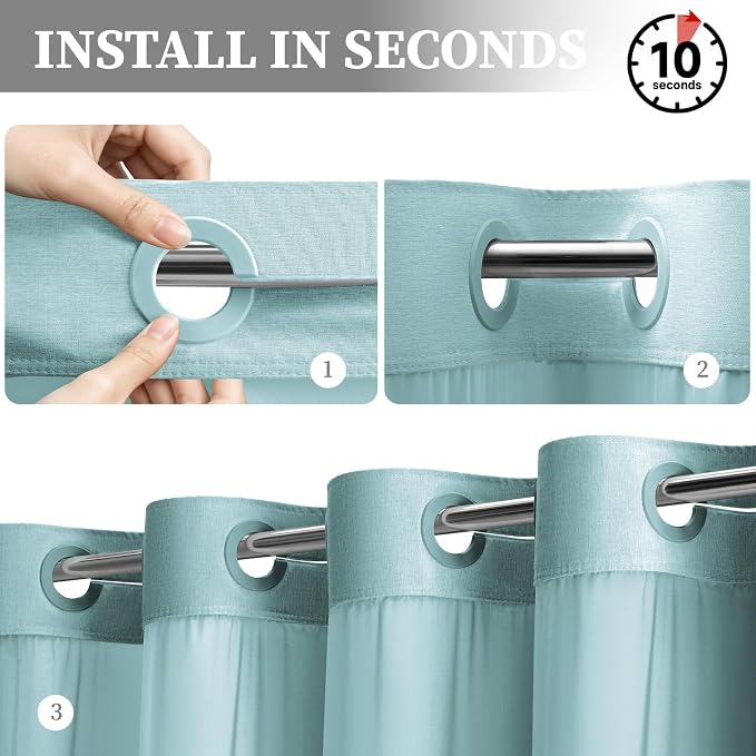 Teal Ringless Linen Textured Shower Curtain with Snap in Liner, 72x75 | 3 in 1 Hotel Shower Curtain Set, Removable Liner, Waterproof & Washable, Mesh Top Window, Durable Fabric, Easy to Install