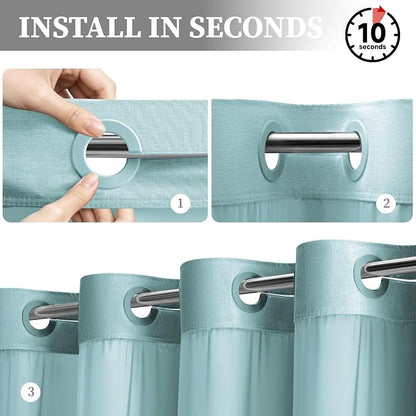 Teal Ringless Linen Textured Shower Curtain with Snap in Liner, 72x75 | 3 in 1 Hotel Shower Curtain Set, Removable Liner, Waterproof & Washable, Mesh Top Window, Durable Fabric, Easy to Install
