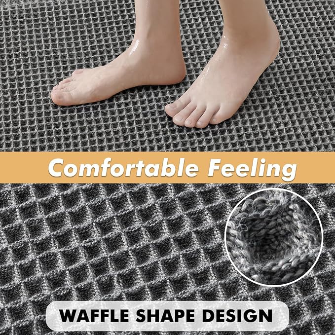 MIULEE Set of 2 Waffle Bathroom Rugs Boho Bath Mat Dark Grey 24x36 Inch | Non Slip, Super Absorbent, Washable, Ultra Soft, Rubber Backed, Large Bath Rugs for Bathroom Floor Tub Shower