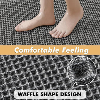MIULEE Set of 2 Waffle Bathroom Rugs Boho Bath Mat Dark Grey 18x30 Inch | Non Slip, Super Absorbent, Washable, Ultra Soft, Rubber Backed Bath Rugs for Bathroom Floor Tub Shower