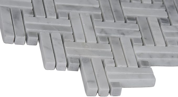MSI Carrara White Marble Basketweave Mosaic Tile for Kitchen Backsplash, Bathroom Accent Wall, Shower Wall