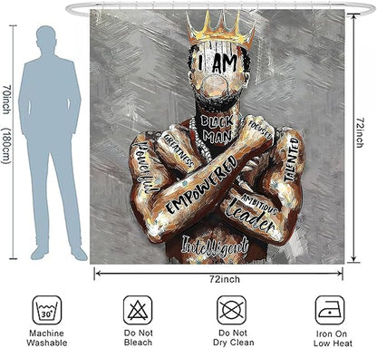 Black King Shower Curtain African American King Afro Man Hippie Art Wall Hanging African American Man Crown Shower Curtain College Dorm Decor 72 * 72 Inches