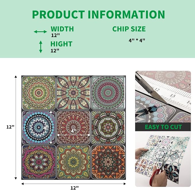 LONGKING Peel and Stick Backsplash Tile Stickers, Colorful Moroccan Tile for Kitchen, Stick on Wall Tiles (10 Sheets) | Peel and stick backsplash, self-adhesive wall tile, Colorful Moroccan, waterproof, kitchen bathroom wall, 10-sheet