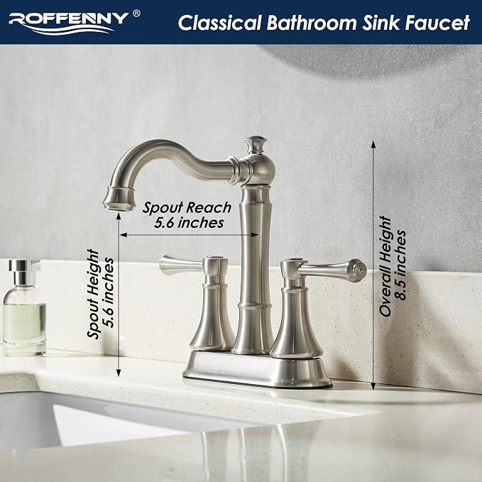 4" Centerset Brushed Nickel Bathroom Faucets for 2/3-Hole Sinks | Includes Plastic Pop-Up Drain, Classic 4" Center Set Lavatory/Bath Vanity Faucets, 2-Handle High Arc 360° Swivel Brass Spout