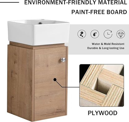 12" Wall-Mounted Bathroom Vanity with Sink - Modern Floating Vanity Cabinet for Small Bathrooms, Space-Saving Single Basin Sink Combo, 1 Door Storage & Countertop (12x12 Inches)