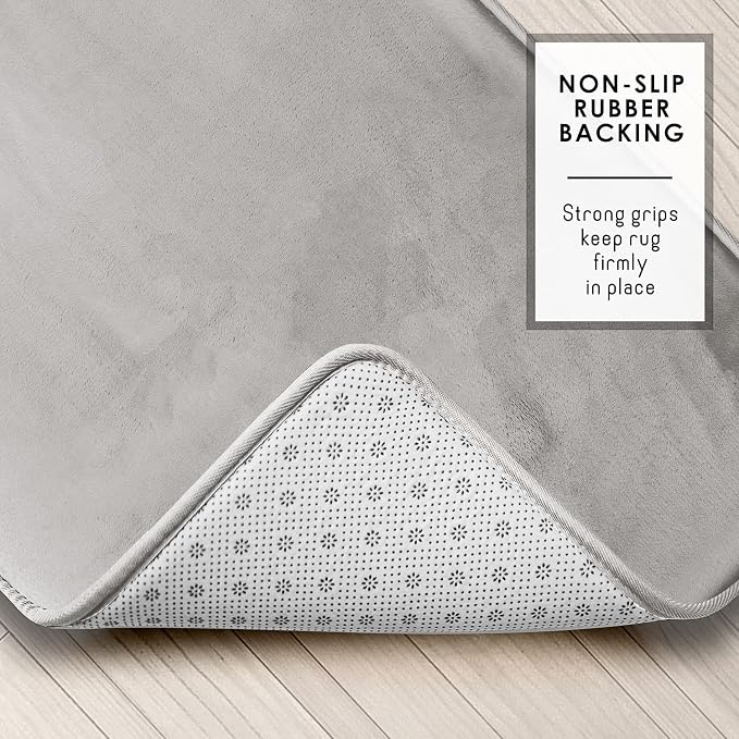Clara Clark Bathroom Rugs, Velvet Memory Foam Bath Mat, Non-Slip, Machine Washable Bath Rugs - Dries Quickly, Ultra Soft Plush Bath Mats for Bathroom, 20 x 32, Silver