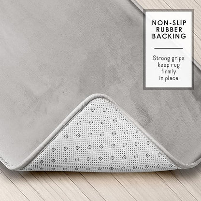 Clara Clark Bathroom Rugs, Velvet Memory Foam Bath Mat, Non-Slip, Machine Washable Bath Rugs - Dries Quickly, Ultra Soft Plush Bath Mats for Bathroom, 20 x 32, Silver