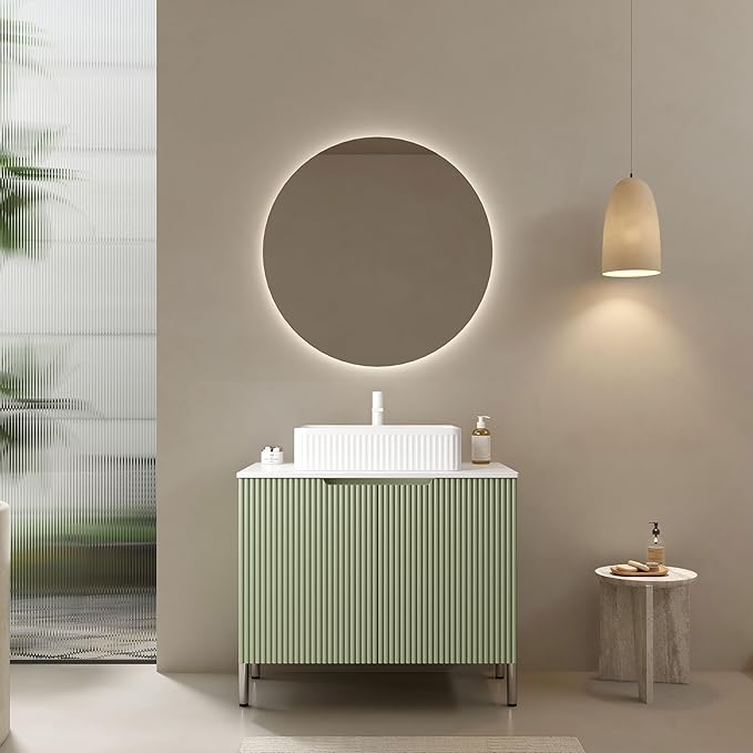 30" Transitional Light Green Bathroom Vanity with Sink, Bathroom Storage Cabinet with 2 Soft Close Doors, Drain Assembly and Pipe NOT Included