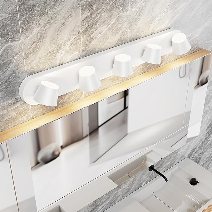 URSOLA 5 Light Bathroom Vanity Light LED White Wall Light Fixtures Up and Down Rotatable Dimmable 34 inch Bathroom Lighting