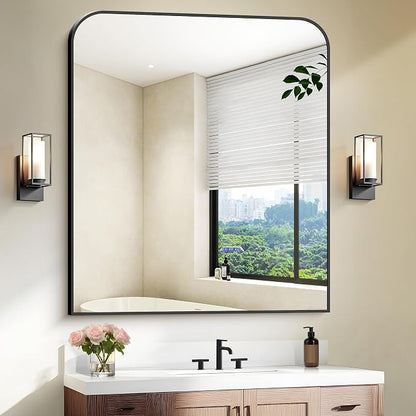 COFENY Bathroom Mirror, 36x40 inch Large Black Rectangle Wall Mounted Mirror with Thin Frame, Bathroom Vanity Mirrors for Over Sink, Entryway, Living Room, Bedroom