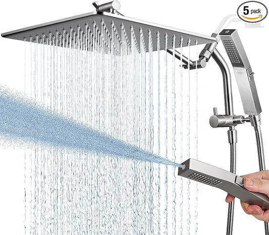 G-Promise 12 Inch All Metal Rain Shower Head with Handheld (Brushed Nickel) | Full Body Coverage, Pause Mode Diverter, Power Wash Mode Handheld, Suits Every Height, Easy to Install, Modern Bath Upgrade