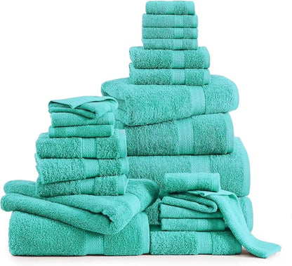 LANE LINEN 24 PCs 100% Cotton Bath Towels Set - Quick Dry, Ultra Soft & Ultra Absorbent - 4 Bath, 4 Fingertip, 6 Hand Towels, 8 Washcloths, 2 Bath Sheets - Home & Guest Bathroom Towels - Teal | Dorm Towel Set - Terry Weave Comfort, Soft & Long-Lasting,...