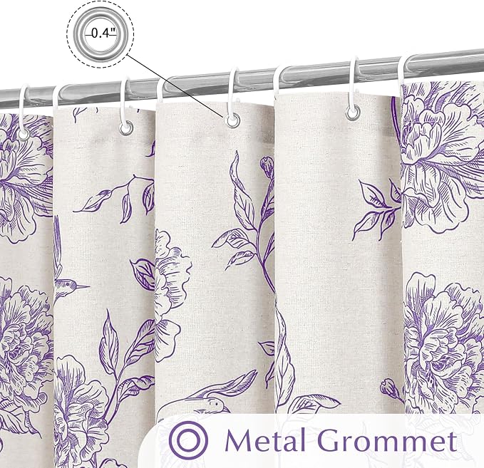 MitoVilla Purple Cotton Boho Hummingbird Shower Curtains, 72 x 72 | Purple Cottagecore Spring Shower Curtain for Bathroom, Modern Farmhouse French Country Bathroom Décor, 72x 72