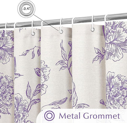 MitoVilla Purple Cotton Boho Hummingbird Shower Curtains, 72 x 72 | Purple Cottagecore Spring Shower Curtain for Bathroom, Modern Farmhouse French Country Bathroom Décor, 72x 72